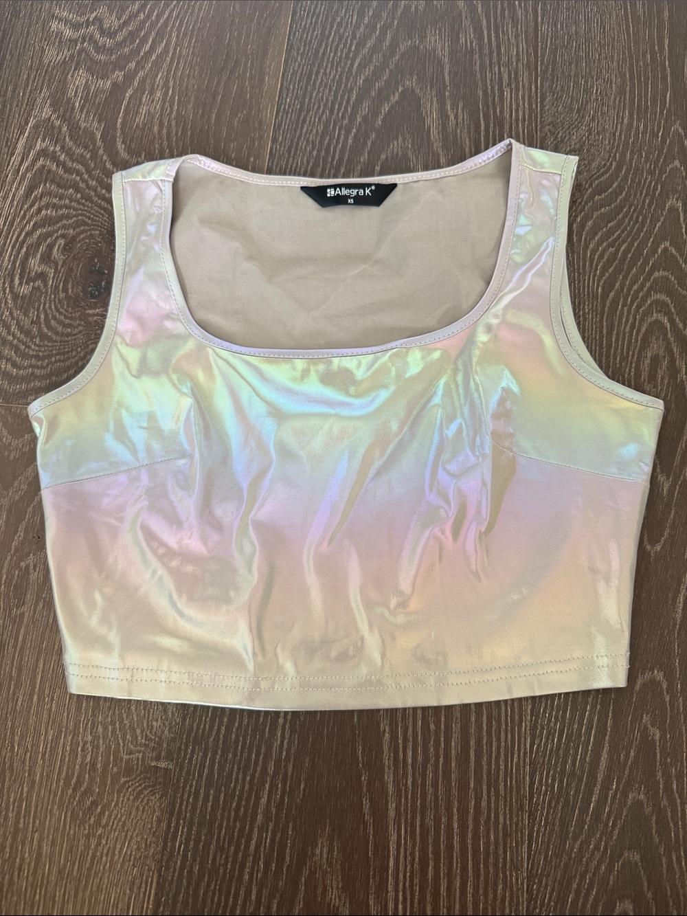 Allegra K Iridescent Pastel Crop Top in Pink and Pale Yellow. Size XS
